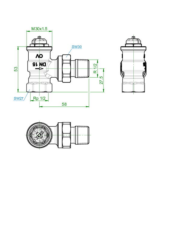 OVENTROP-Thermostatventil "AQ" DN15, Eck, mit "Q-Tech"