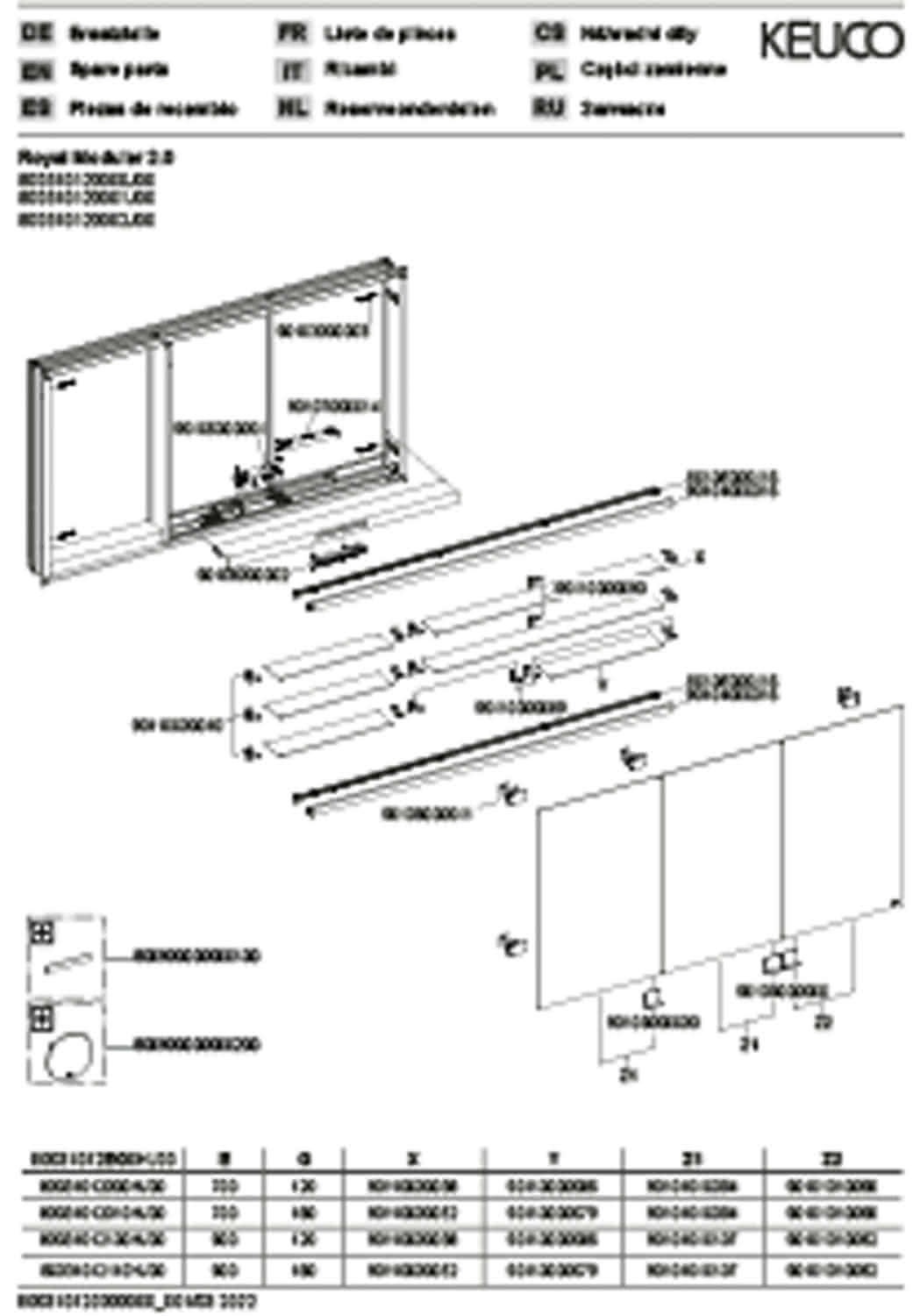 KEUCO Royal Modular 2.0 SPS, bel. 80031, Einb,2Steckd,sb-elox,1200x700x160mm