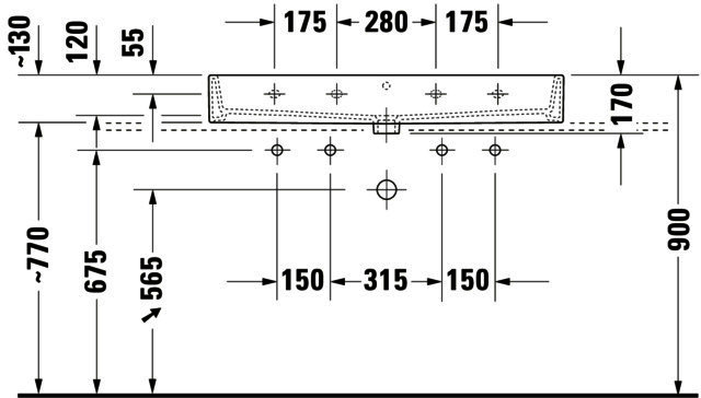 DU Waschtisch Vero Air 1000 mm m.ÜL,m.HLB,2 HL,1 Becken,geschl.,weiß