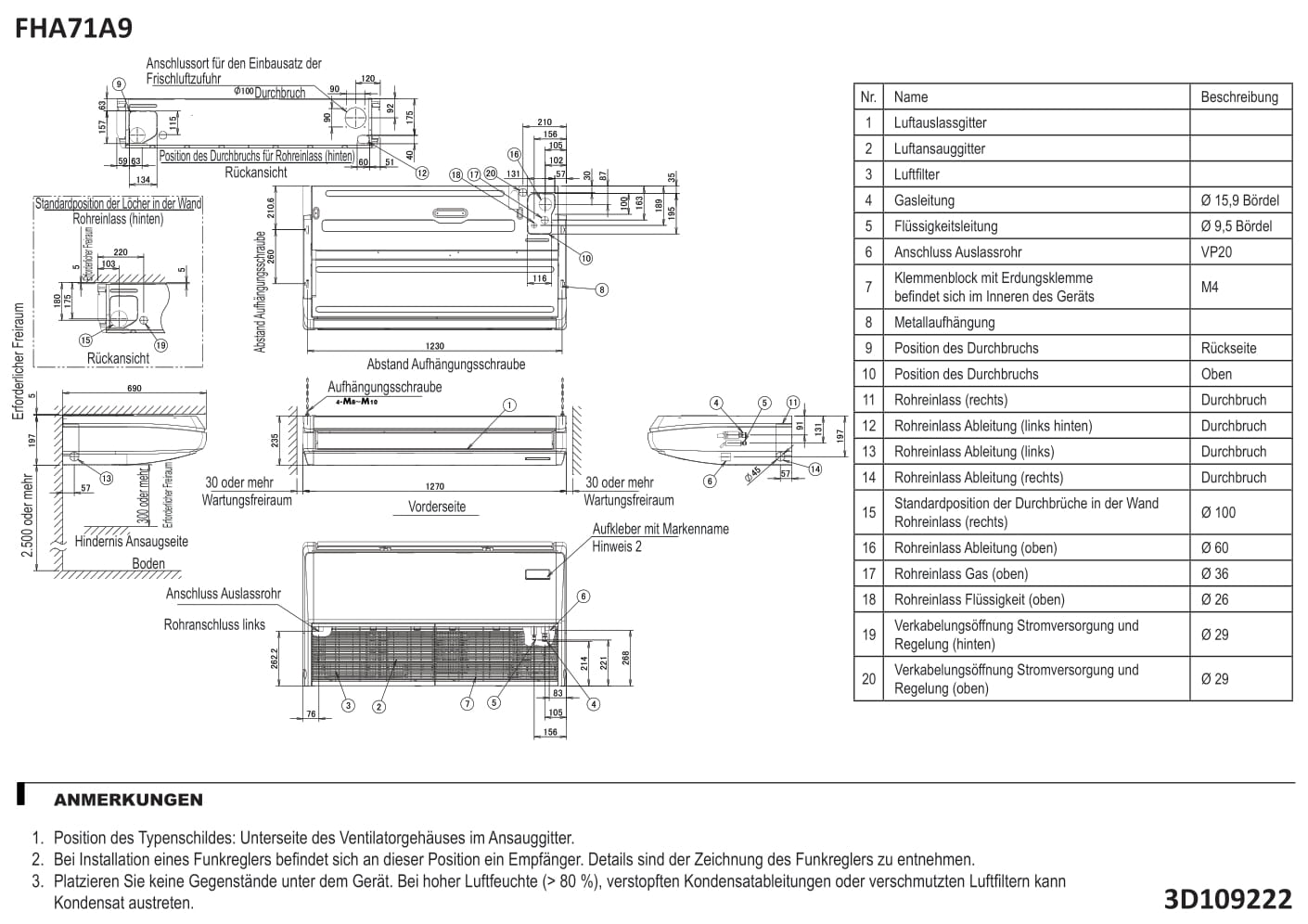 Daikin DAIKIN Sky Air, Deckengerät FHA-A9 Typ 71