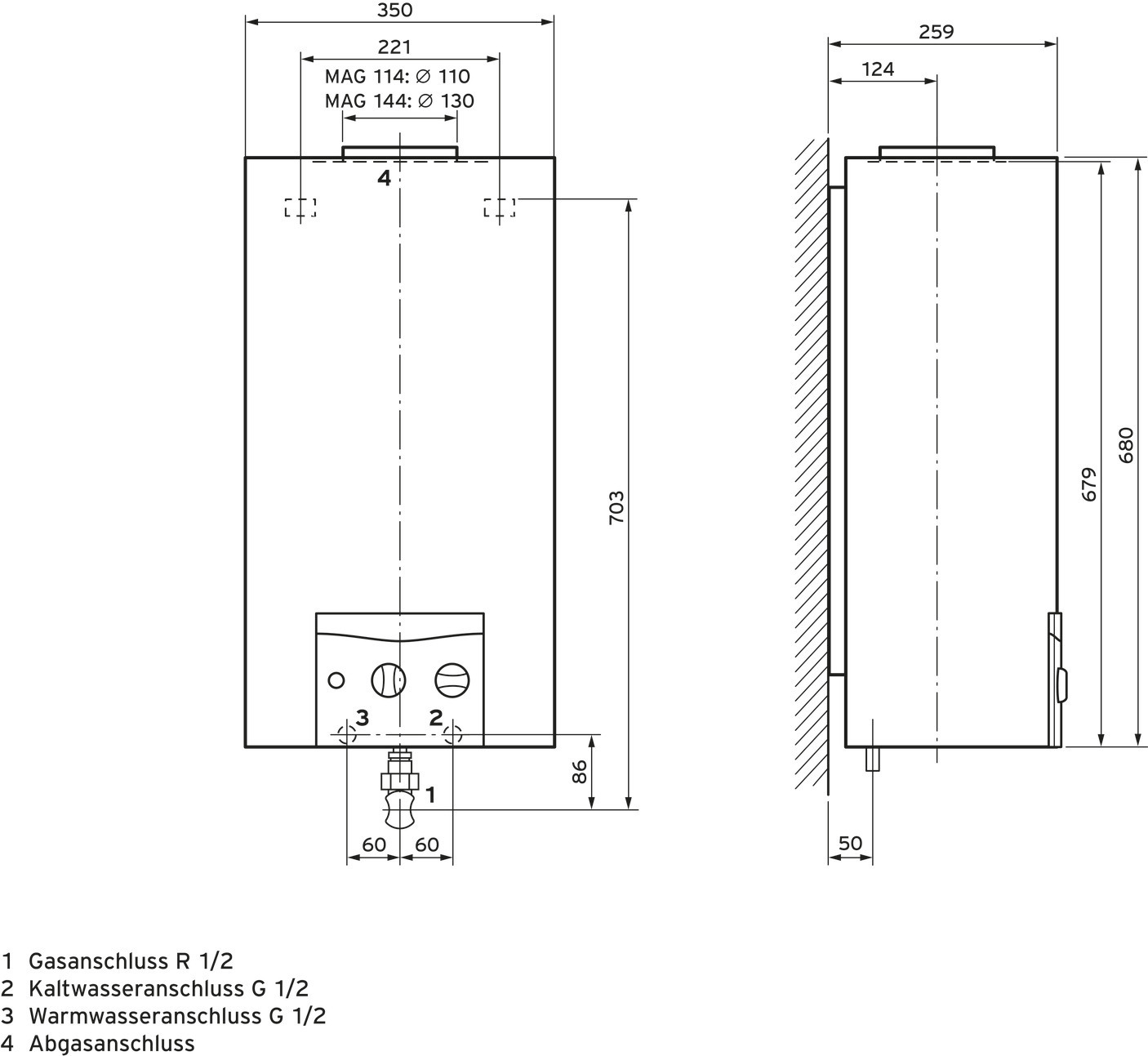 Vaillant WW-Geyser atmoMAG 144/1 Z LL Gas-Durchlaufwasserh. für Kaminanschluß