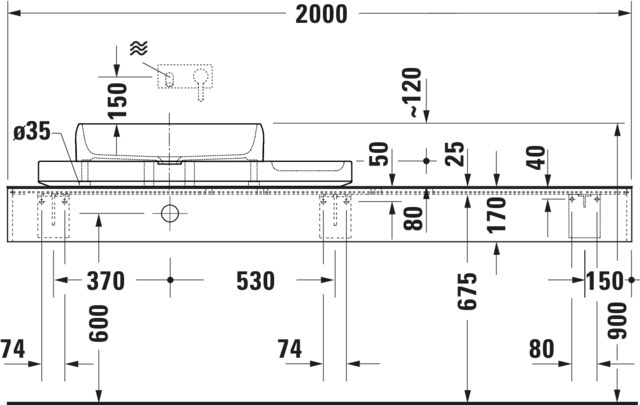 Duravit Qatego WT m. Kons.Weiß hgl/Marm.pol. 410x1000x200mm