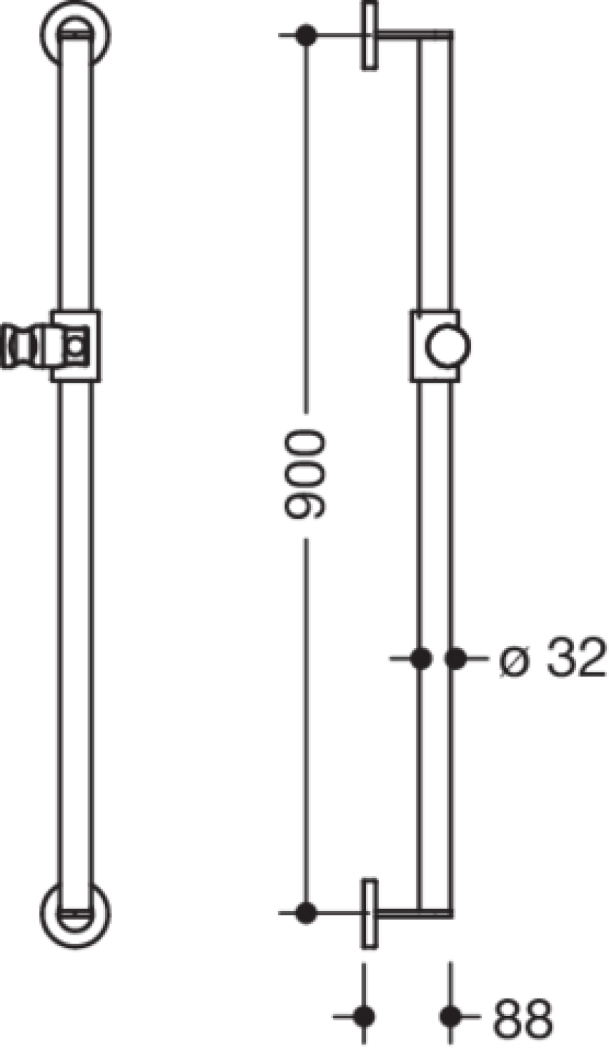 HEWI Brausehalterstange, d:32, L:900, chrom signalweiß