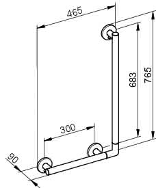 KEUCO Winkelgriff Plan Care 34906, 90 Gr re/li, verchromt, 465/765 mm