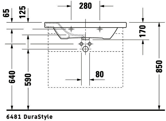 DU Möbelwaschtisch DuraStyle 800 mm mit ÜL, mit HLB, 1 HL, weiß