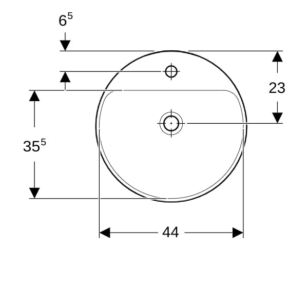 Geberit VariForm Einbauwaschtisch, rund m.HLB, d:48cm, o.Ül., glasiert, weiß