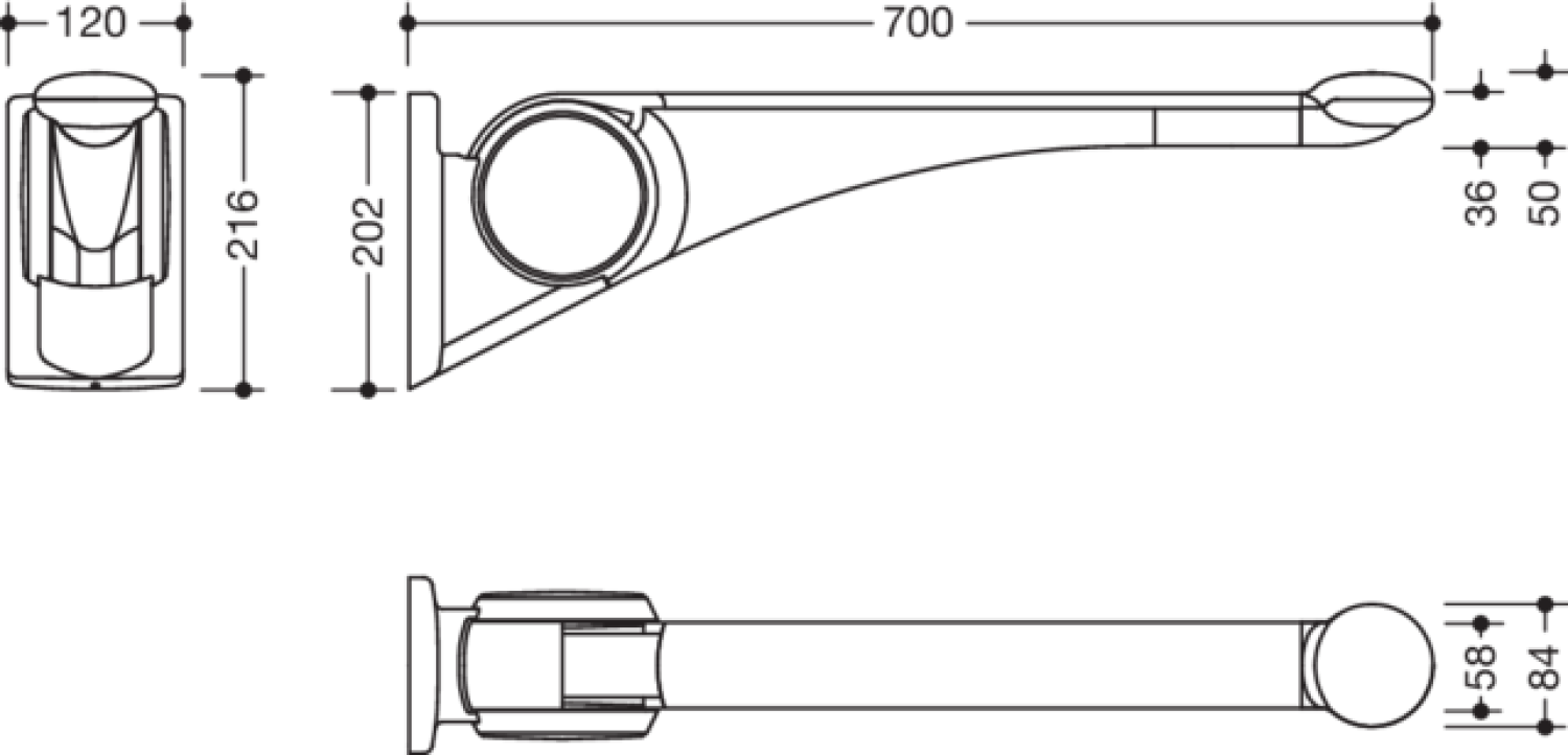 HEWI Stützklappgriff Premium,700 mm weiß hochgl.- weiß matt