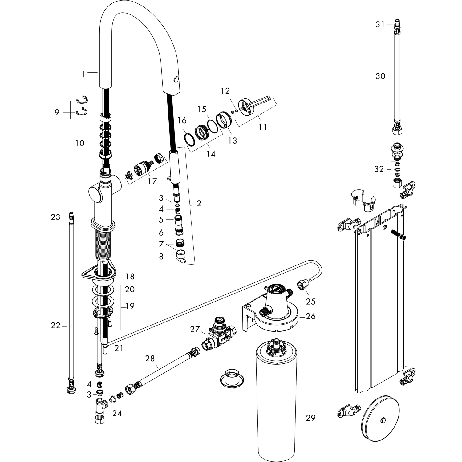 Hansgrohe FilterSystem 210 Aqittura M91 Ausziehauslauf 1jet sBox chrom