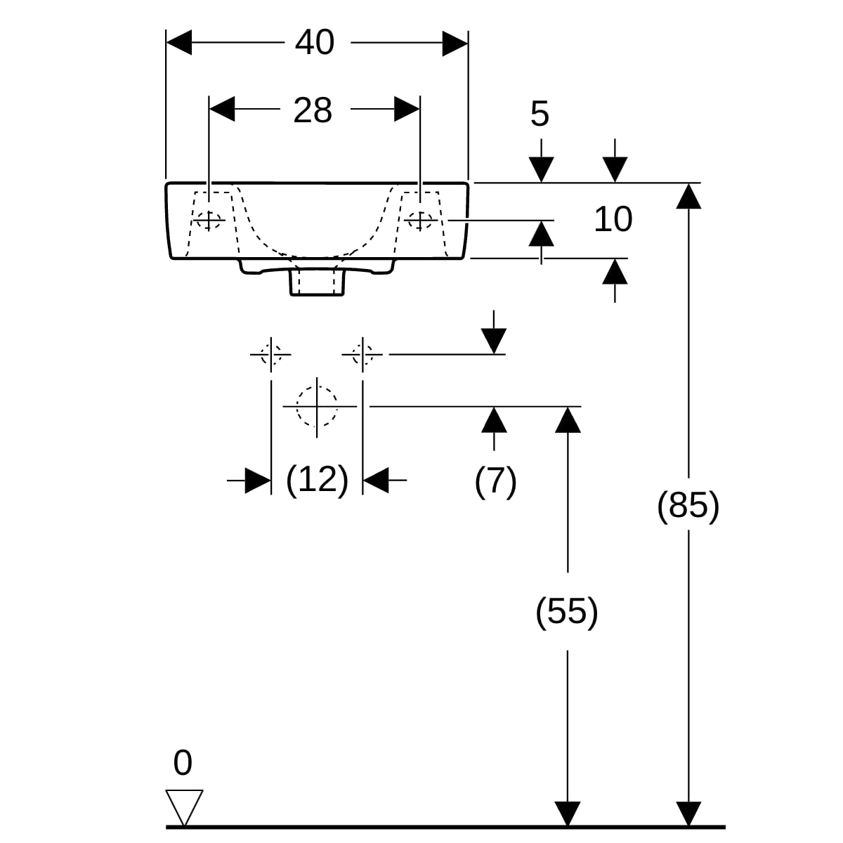 Geberit Renova Compact HWB, verk. Ausladung 40x25cm, Hahnloch rechts, m.Ül., weiß T.