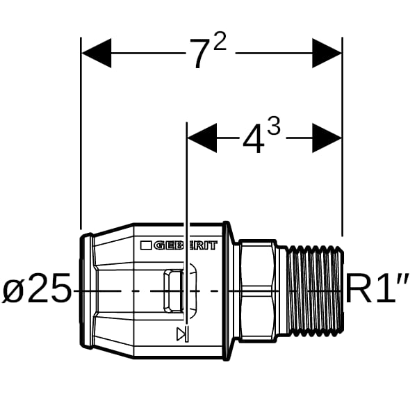 Geberit PushFit Übergang mit AG Rg d25-R1