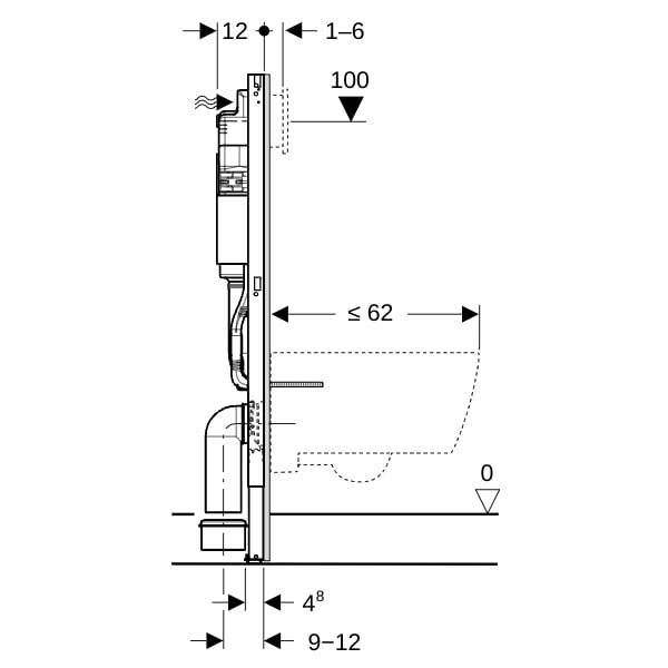 Geberit DuofixBasic Element f. WWC, 112 cm mit Delta UP-SPK 12cm