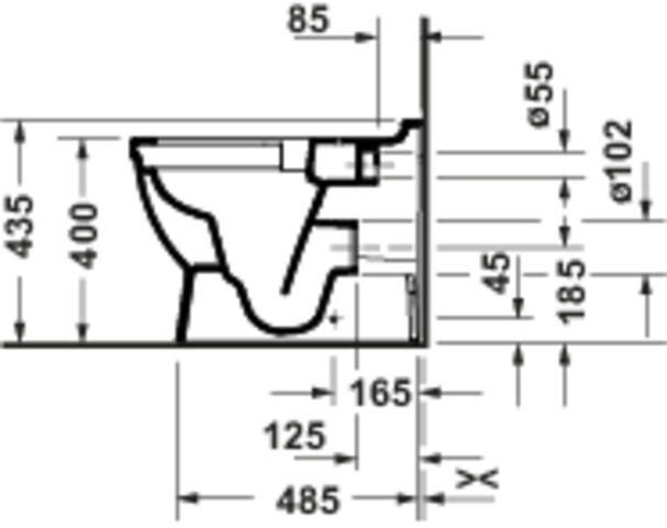 Duravit Starck 3 Stand-WC,Tiefsp.,570mm,Riml. Abgang waagr.,Weiß Hochglanz