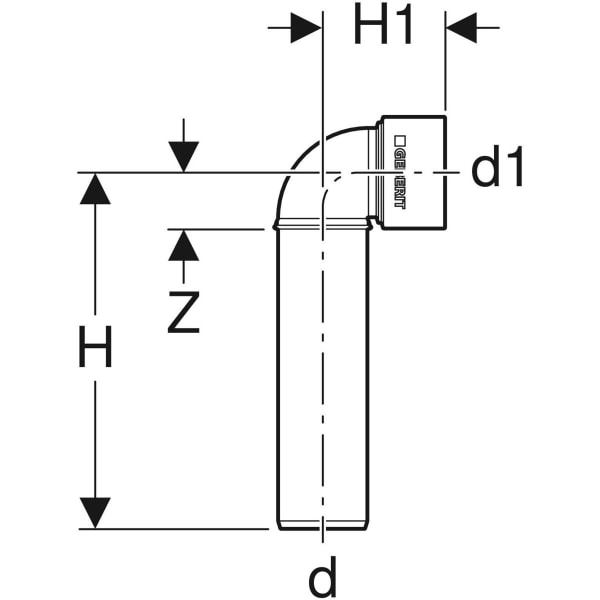 Geberit Silent-PP Anschlussbogen 90Gr verlängert d40/46