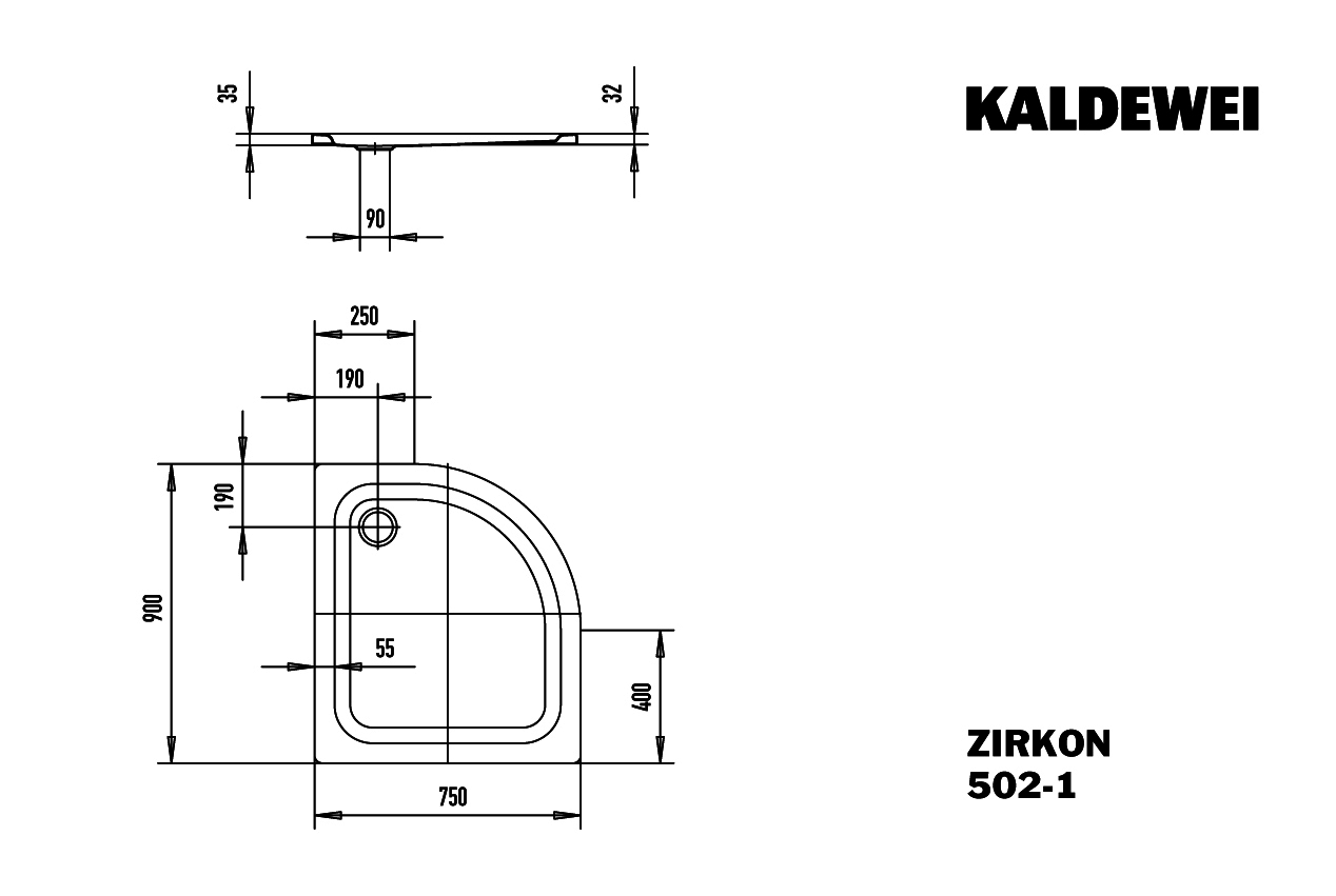 KA DW ZIRKON Mod.502-1,750x900mm, alpinweiß,Perl-Effekt,Antislip