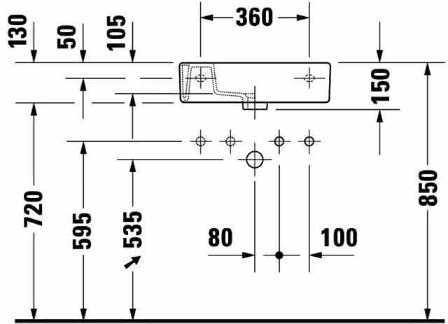 DU Handwaschbecken Vero 500 mm mit ÜL, mit HLB, HL links, weiß