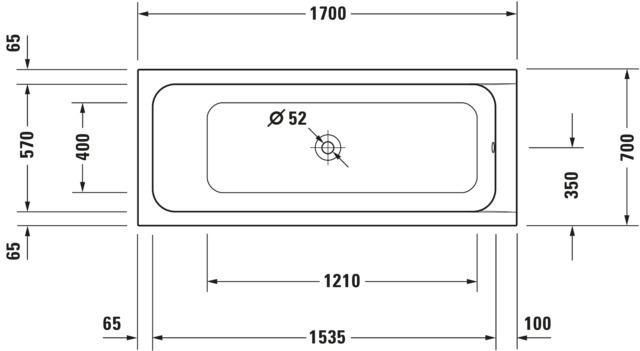 DU D-Code Badewanne 1700x700 Einbau Mittelabl.,Rückenschr.1 Variabel, Weiß