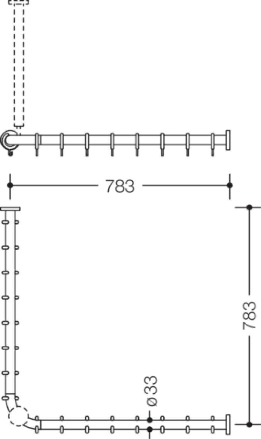 HEWI VH-Stange Ser 801,A1/2:783,kürzb, 16 Ringe anthrazitgrau
