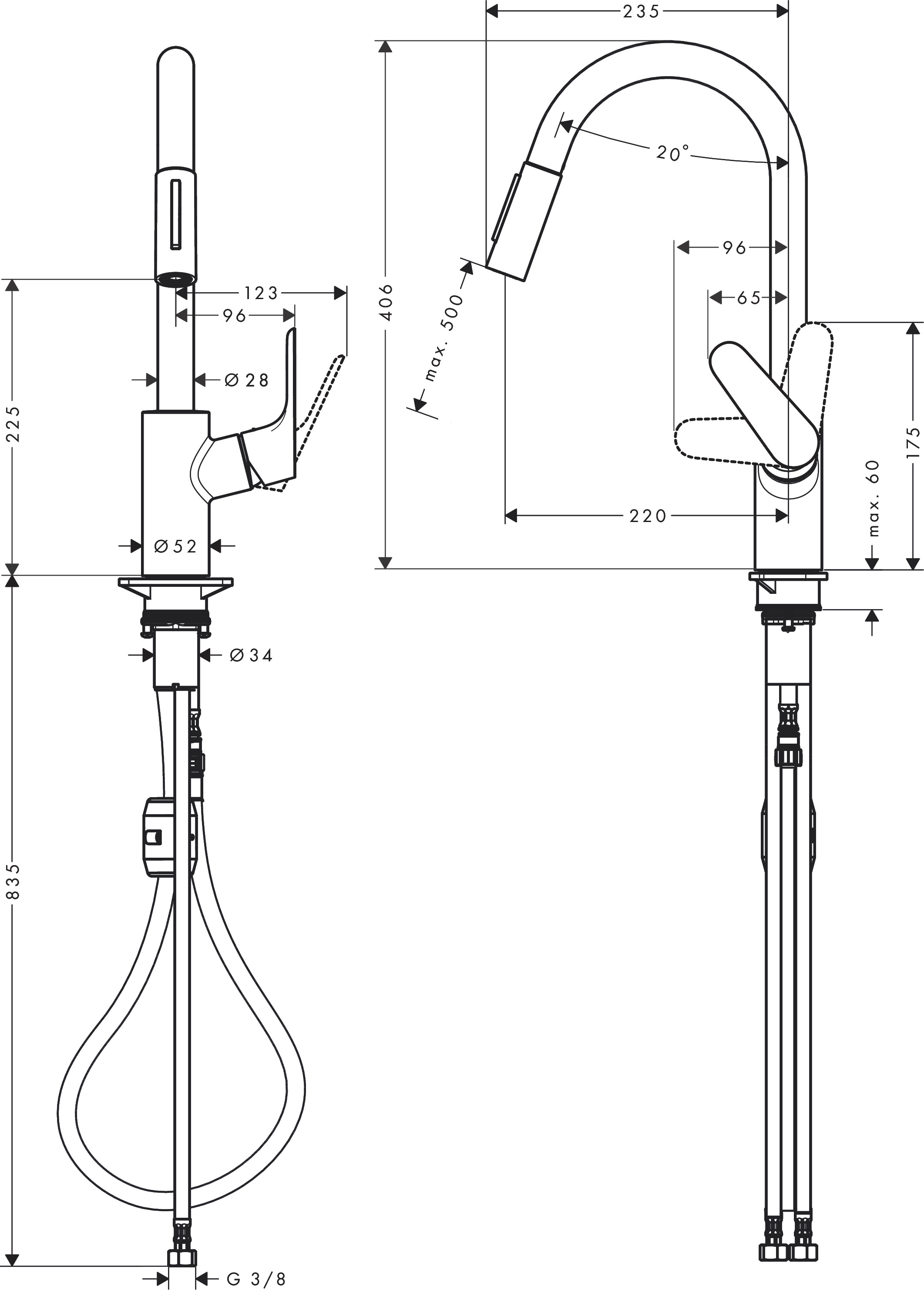 Hansgrohe Spültischmischer 240 Focus M41  Ausziehbrause 2jet chrom
