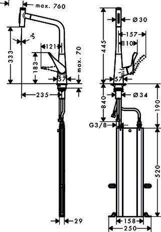Hansgrohe Spültischmischer 320 Metris Select M71 Ausziehbrause 2jet sBox chrom