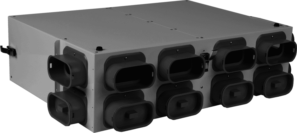 Wolf Luftverteiler DN125 für CWL-F-150 6 Stutzen 50x100 mit 3 Rohrkappen