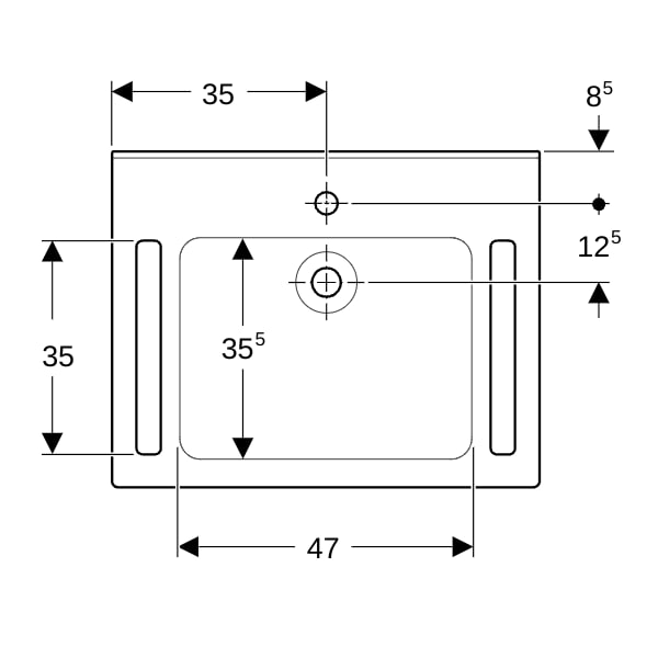 Geberit Publica WT, eckiges Design, m. Auss. 70x55cm, demenzgerecht, m.Hl.,o.Ül, weiß