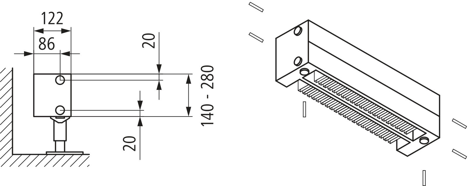Kermi Konvektor Typ22 BH70x122x1900mm QN770, weiß, 6bar, o. Abd, AB 14