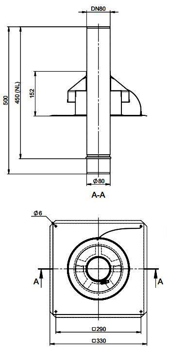 MHG Kaminkopfabdeckung DN 80 Edelstahl, starr, L= 470 mm