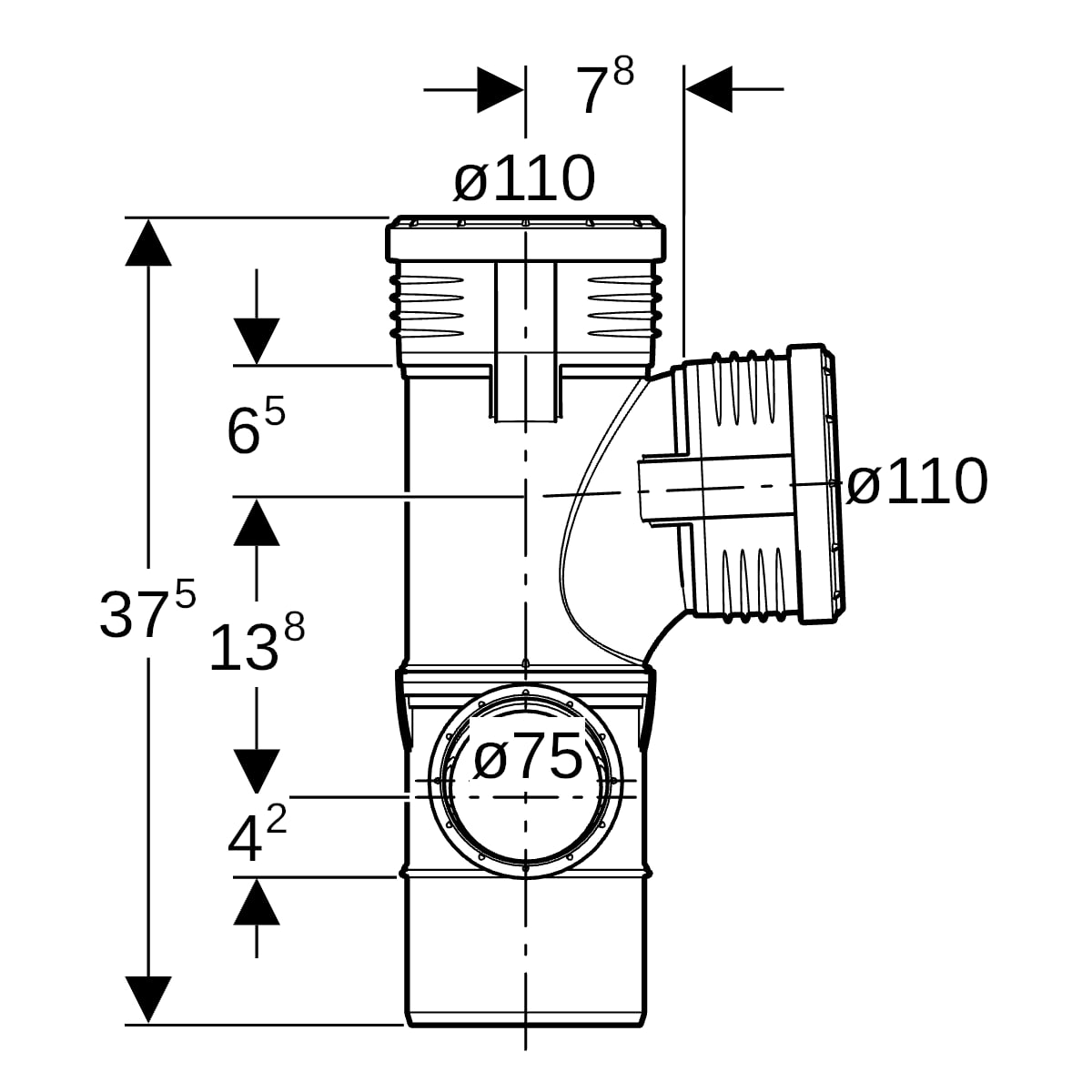 Geberit Silent-PP Kombiabzweig 87,5Gr links d110/110/75