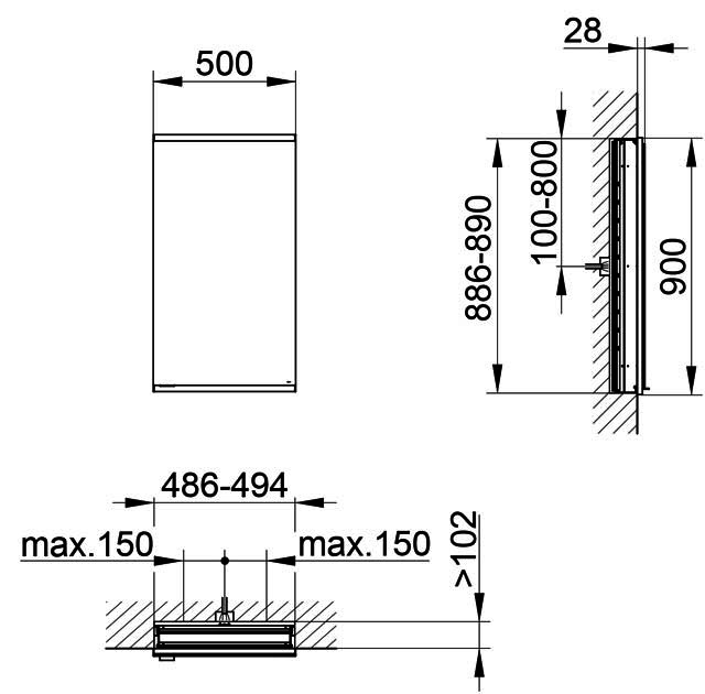 KEUCO Royal Modular 2.0 SPS, bel. 80011, Einb,1Steckd,sb-elox,500x900x120mm