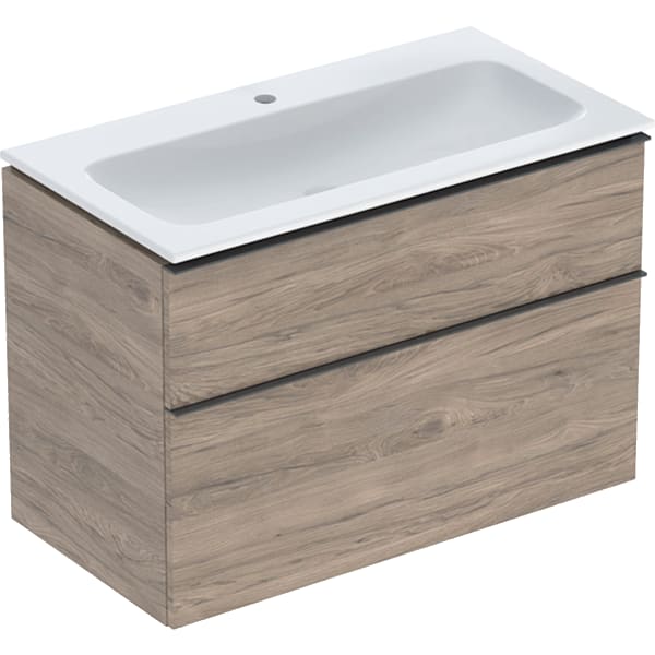 Geberit iCon Set MWT m. US, 2 Schubl. 90x63x48cm, Nussbaum/Griff lava