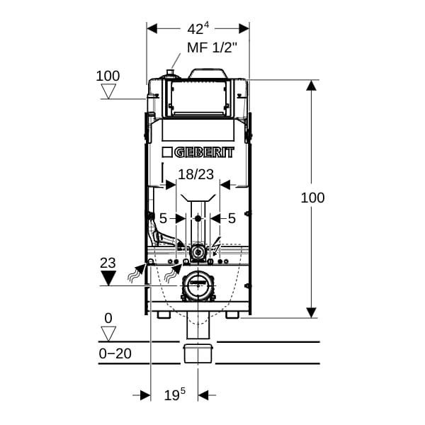 Geberit GIS Element f. WWC, 125cm, mit Sigma UP-SPK 12cm, mit HS30 Hygienesp./2 WA
