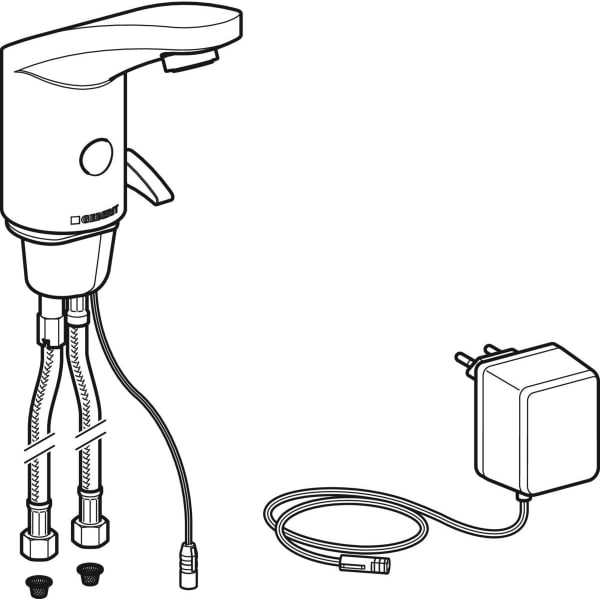 Geberit Typ 185 Waschtischarmatur, Netzbetr. mit Mischer und Griff, hgl. verchromt