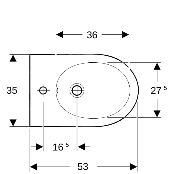 Geberit Acanto Wandbidet, mit Überlauf geschl. Form, T:53cm, weiß, KeraTect