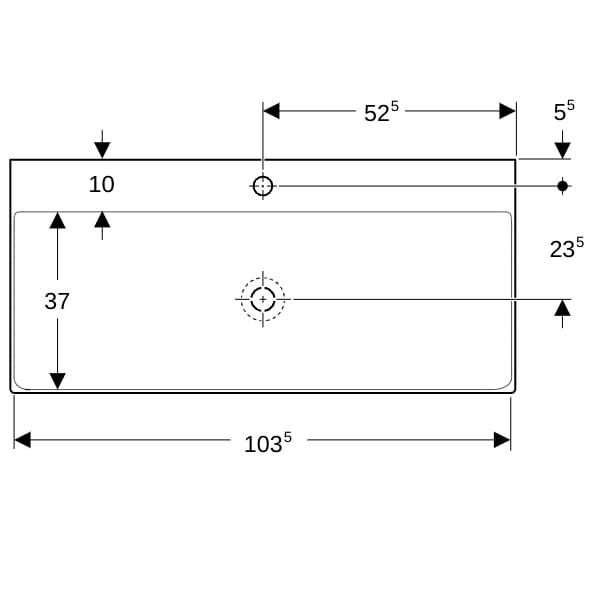 Geberit ONE Waschtisch 105x48 cm m. Hl., o. Ül., weiß, KeraTect