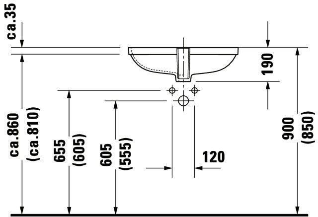 DU Einbauwaschtisch D-Code 560 mm EB v.unten, mit ÜL, ohne HLB, weiß