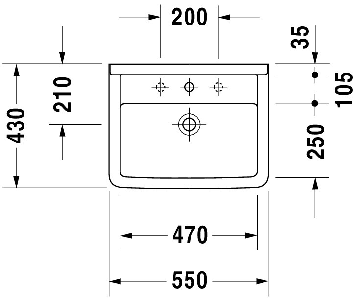 DU Waschtisch Starck 3 550 mm mit ÜL, mit HLB, 1 HL, weiß WonderGliss