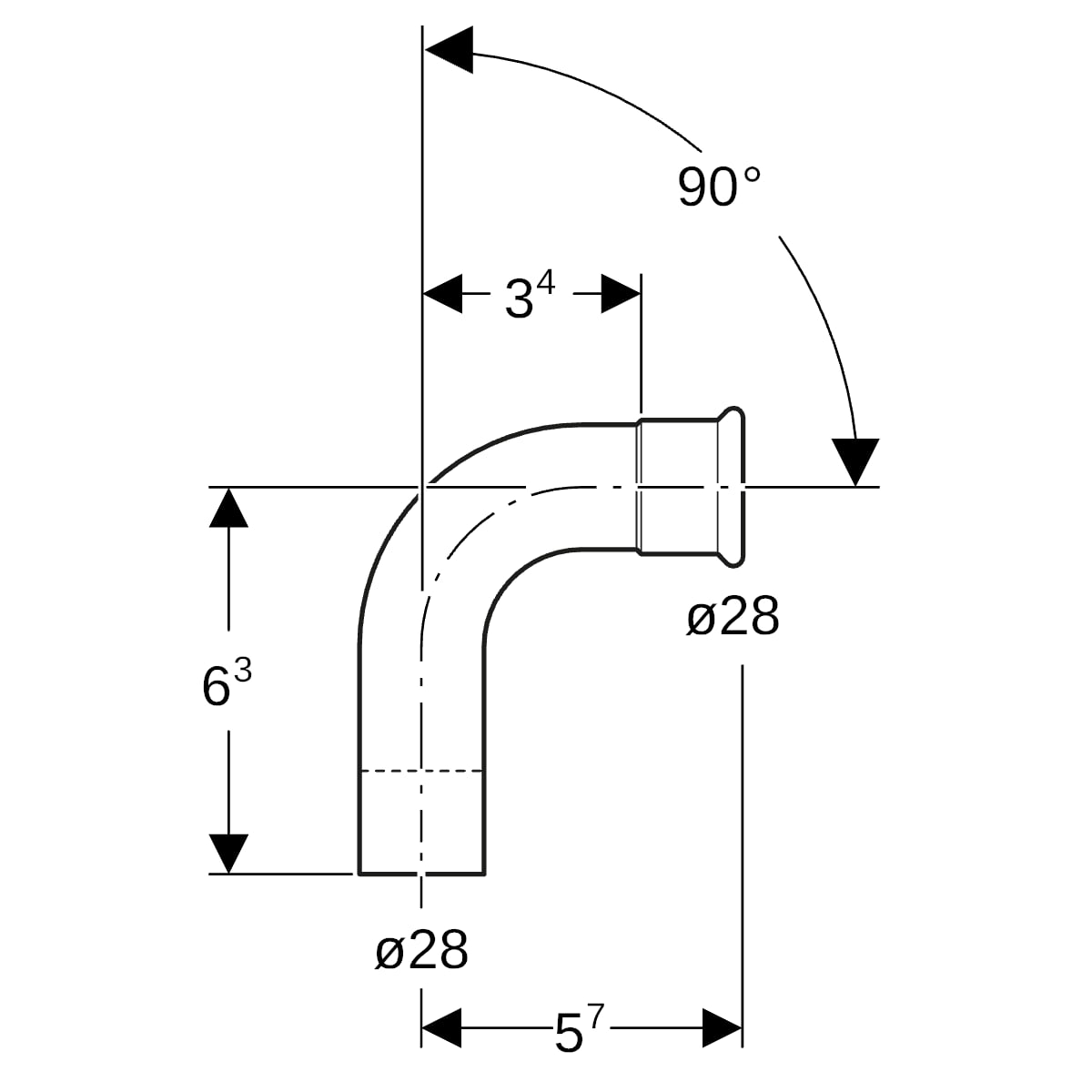 Geberit Mapress Edelstahl Bogen 90Gr d28 mit Einschubende