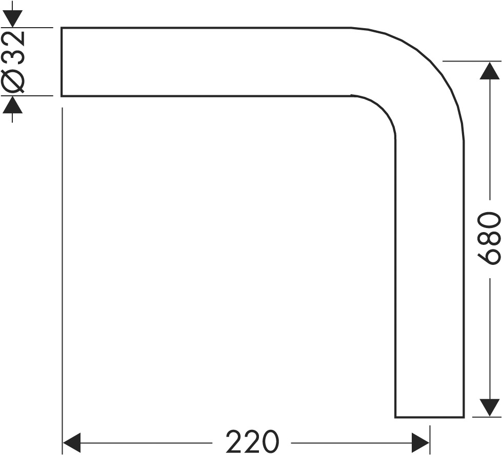 Hansgrohe Winkelrohr 90, o.Bord, MS, DN32,  220x680 chrom