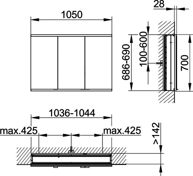 KEUCO Royal Modular 2.0 SPS, bel. 80031, Einb. 2Steckd,sb-elox,1050x700x160mm