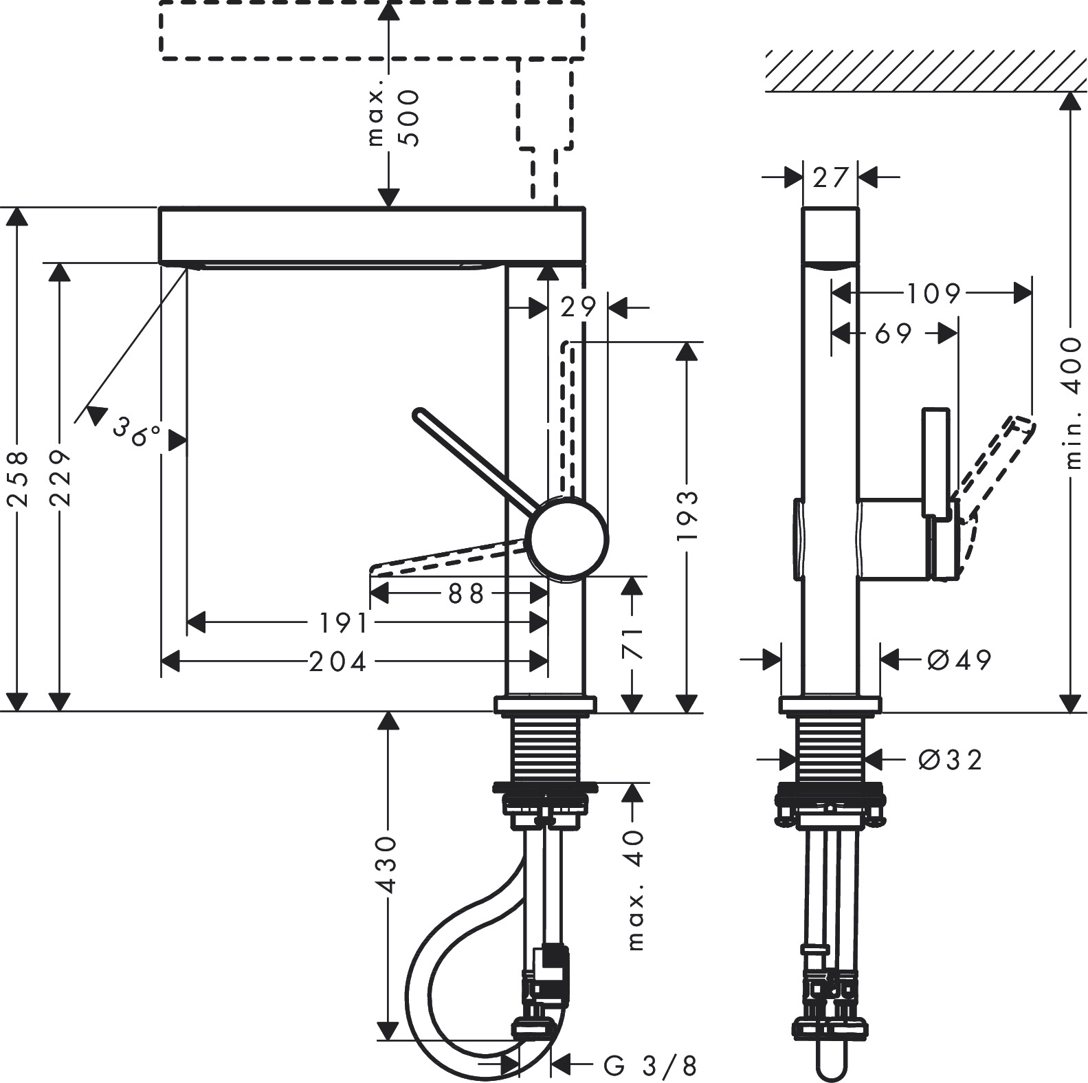 Hansgrohe Waschtischmischer 230 Finoris Ausziehbrause 2jet chrom