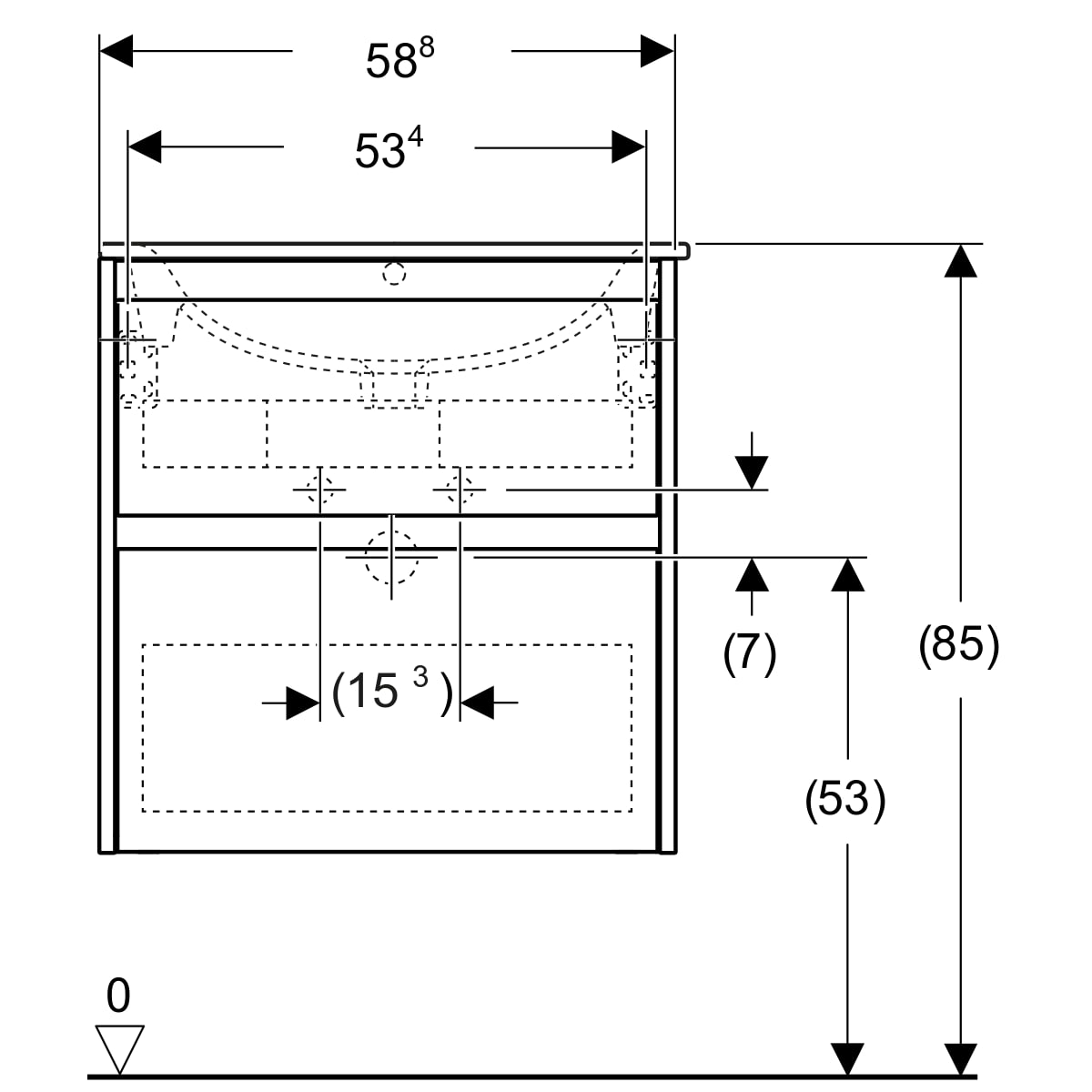 Geberit Renova Plan Set MWT mit US, 2 Schubl. 60x62,1x48cm, weiß/l. seidenglanz