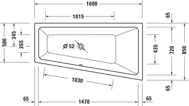Duravit No.1 Whirlwanne Duravit 1600x850mm Einbau R., 1 Rückens.,Trapezför., Weiß