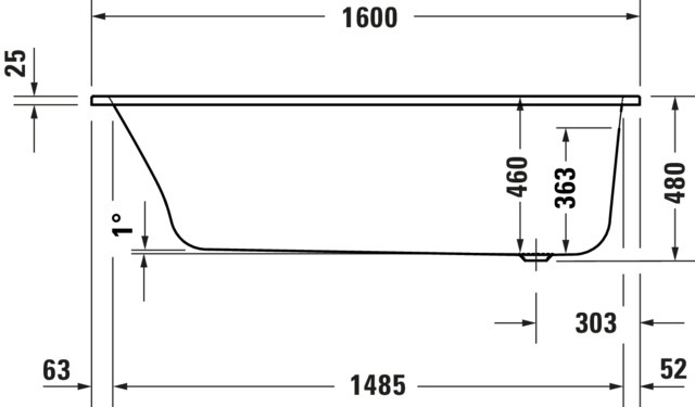 DU Qatego BW 1600x700mm Einbau Acryl,Rückenschr.1 Variabel, Weiß