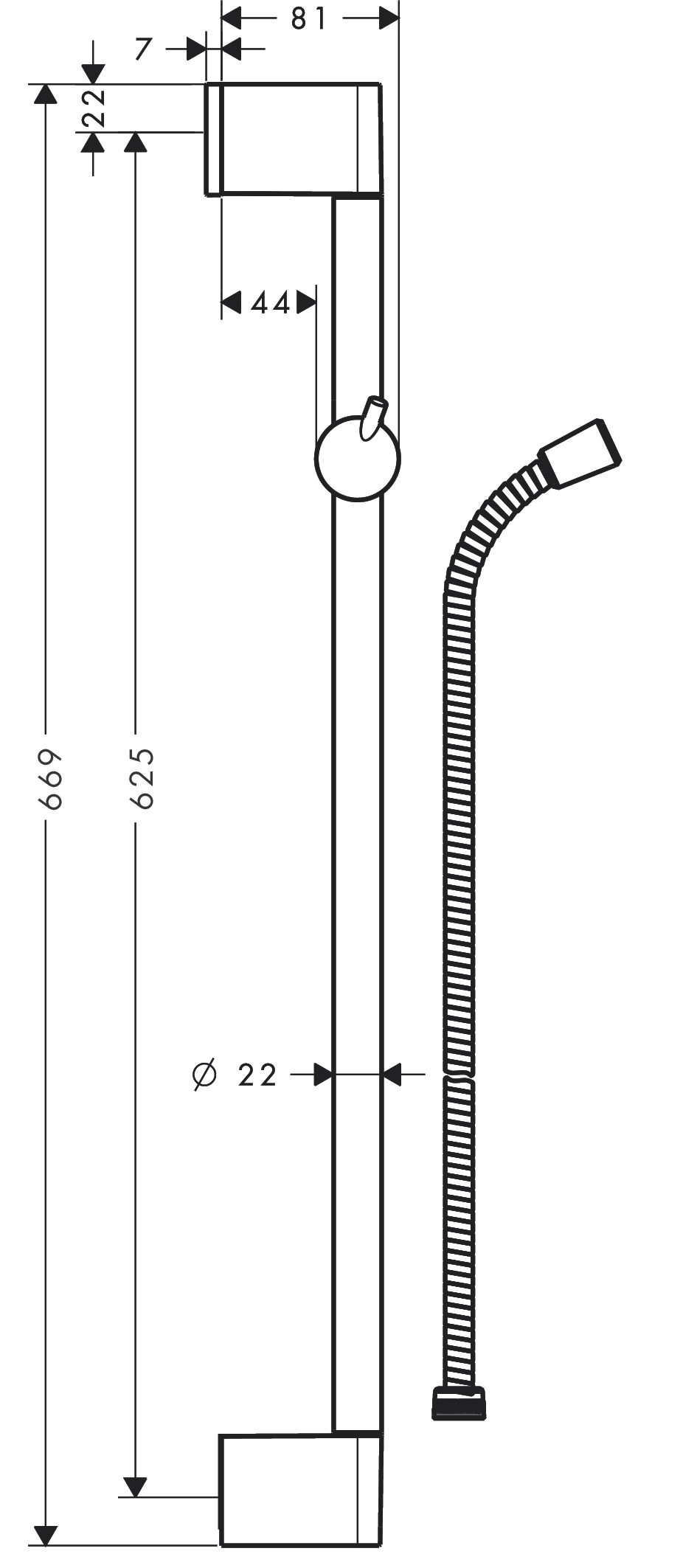 Hansgrohe Brausenstange Unica'Crometta 650mm chrom mit Metaflex 1600mm