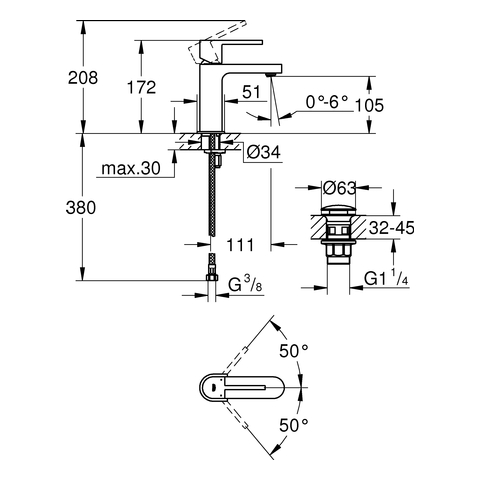 GROHE EH-Waschtischbatterie Plus 33163_3 S-Size Push-open Ablaufgarnitur chrom