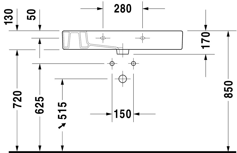 DU Möbelwaschtisch Vero 850 mm mit ÜL, mit HLB, 1 HL, weiß
