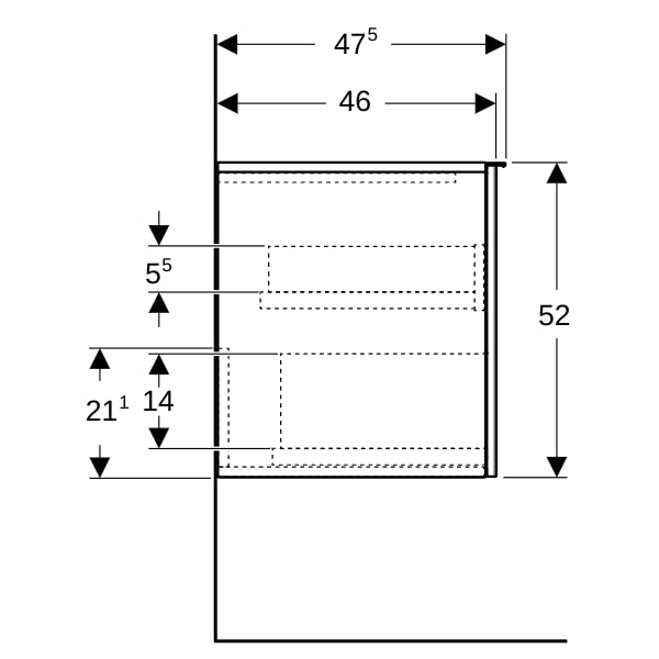 Geberit Acanto Seitenschrank mit 1 Schublade i.Schubl., 45,2x52x47,5cm lava/Glas lava