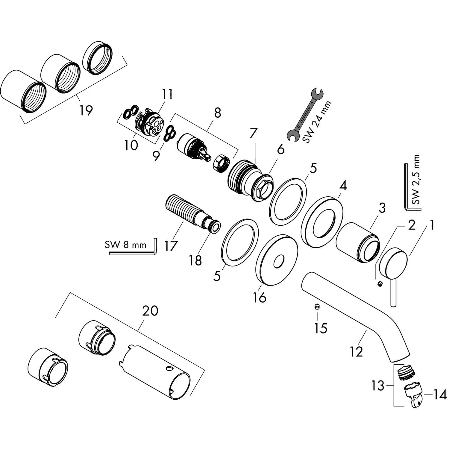Hansgrohe 2-Loch Waschtischmischer Unterputz Tecturis S F-Set 225 mm Auslauf chrom