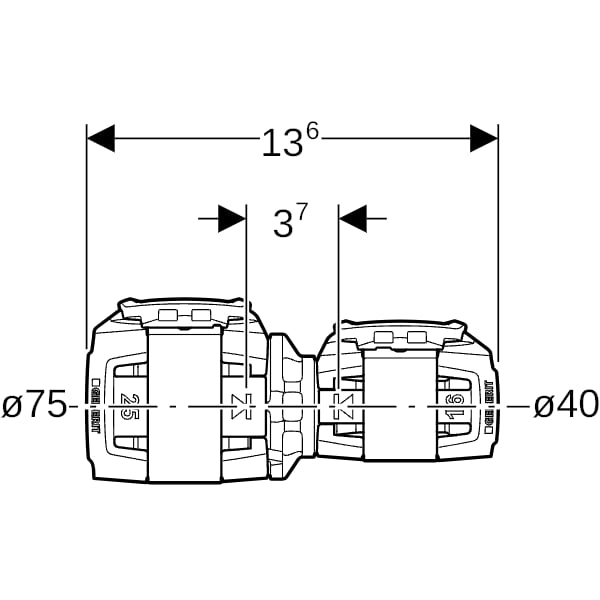 Geberit FlowFit Reduktion PPSU, d75, d1=40mm