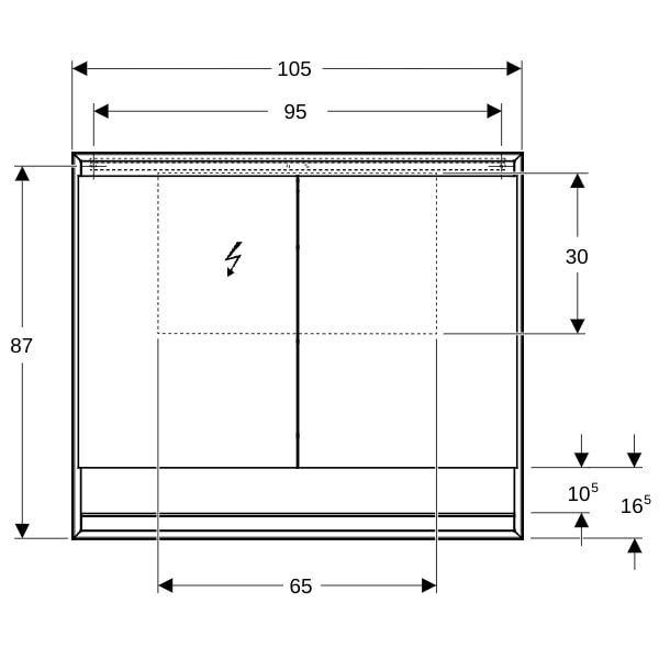 Geberit ONE Spiegelschrank mit Ni/Comf.Light 2 Türen, AP-Mont., 105x90x15cm, weiß
